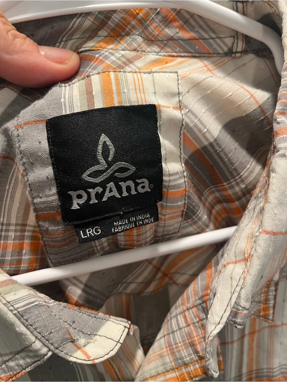 Prana Short-Sleeve Plaid Button-Down Shirt in Orange and Gray